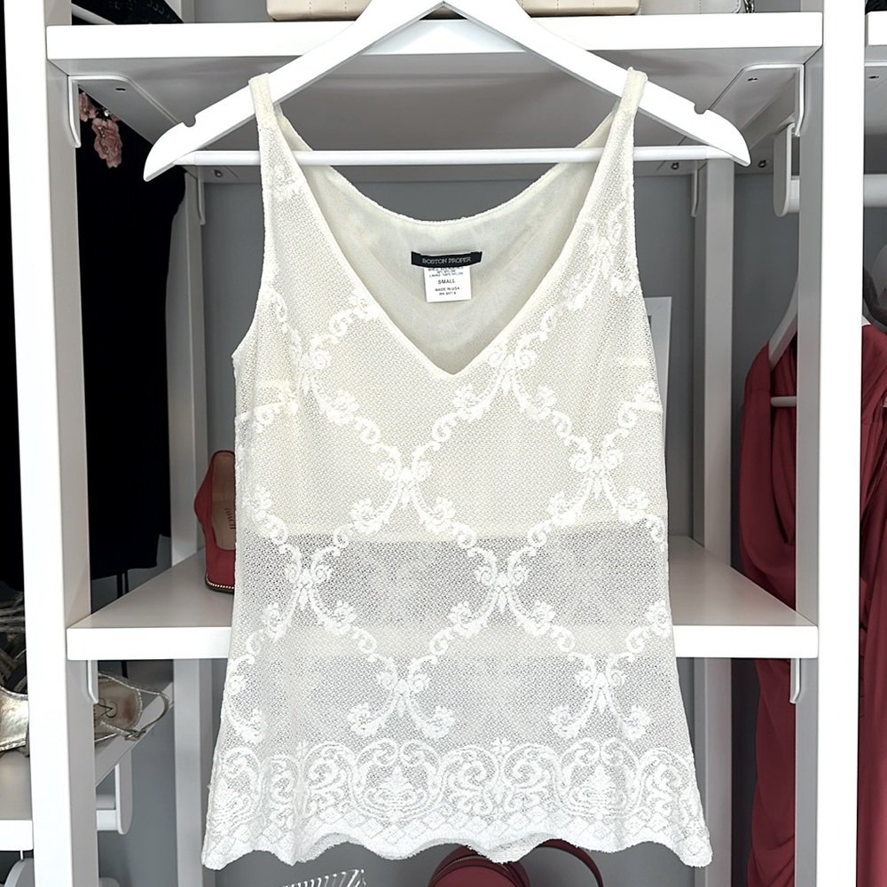 Boston Proper Lace mesh embroidered tank top